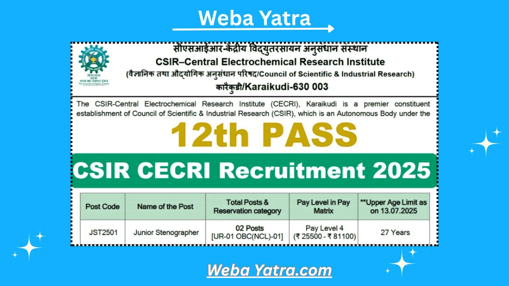 CSIR CECRI Junior Stenographer Recruitment 2025