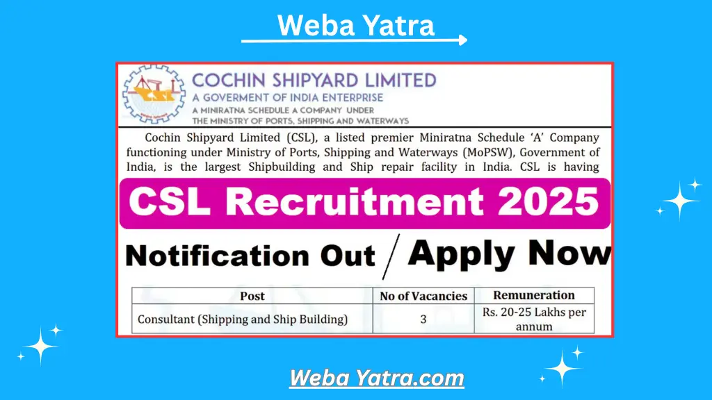 Cochin Shipyard Consultant Recruitment 2025